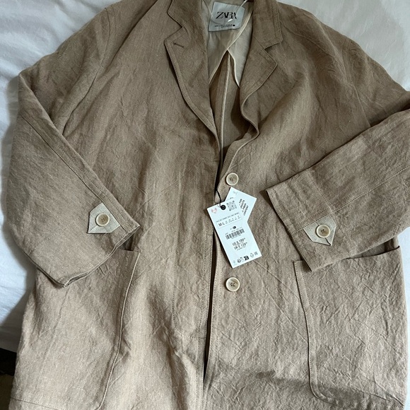 Zara Women's Tan Linen Jacket size M-L NWT - Picture 4 of 7